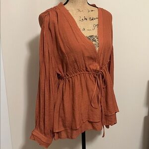 ✨ Flawless Rust Peplum Boho Top – Size M